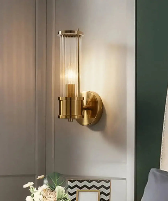 Räfflad Ribbed Glass with Antique Brass Finish Wall Light-Wall Light-Qzao