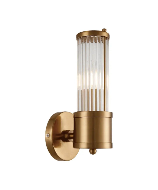 Räfflad Ribbed Glass with Antique Brass Finish Wall Light-Wall Light-Qzao
