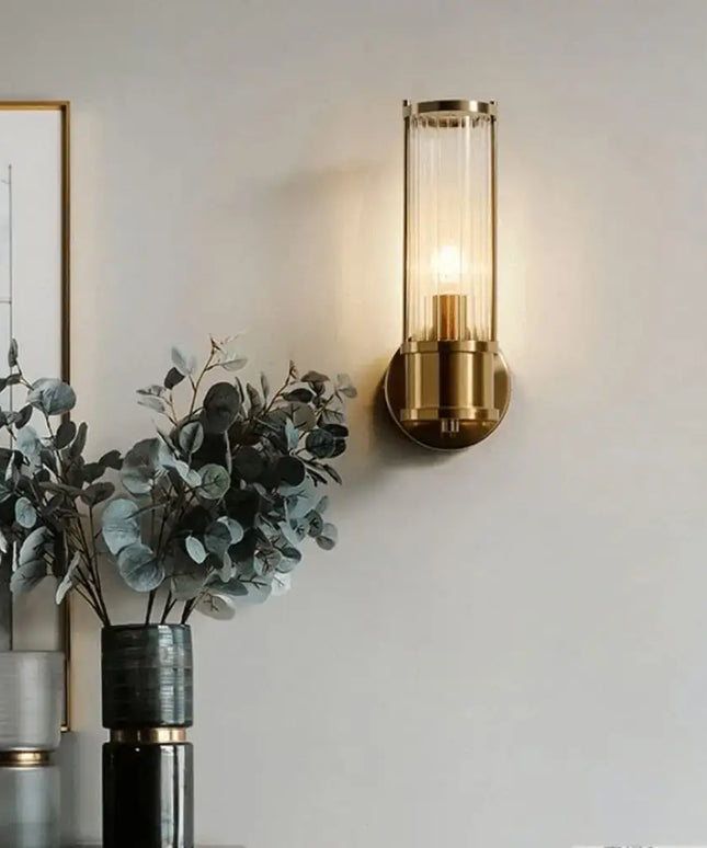 Räfflad Ribbed Glass with Antique Brass Finish Wall Light-Wall Light-Qzao
