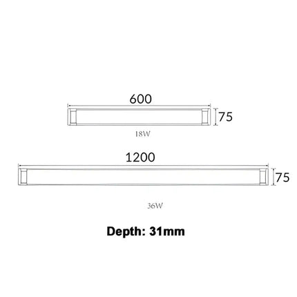 RAZORDM Interior Surface Mounted LED Dimmable Tri-CCT Batten 18W 600mm - RAZORDM001A-LED Batten Lights-CLA Lighting