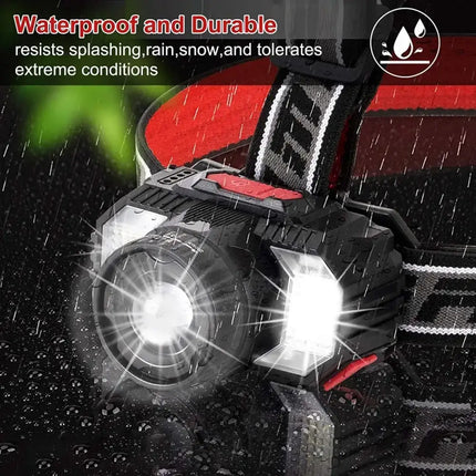 Rechargeable LED Headlamp with Motion Sensor, Zoom Function and SOS Lights for Outdoor Sports Dropli, Home & Garden > Garden Lights, v178-65593