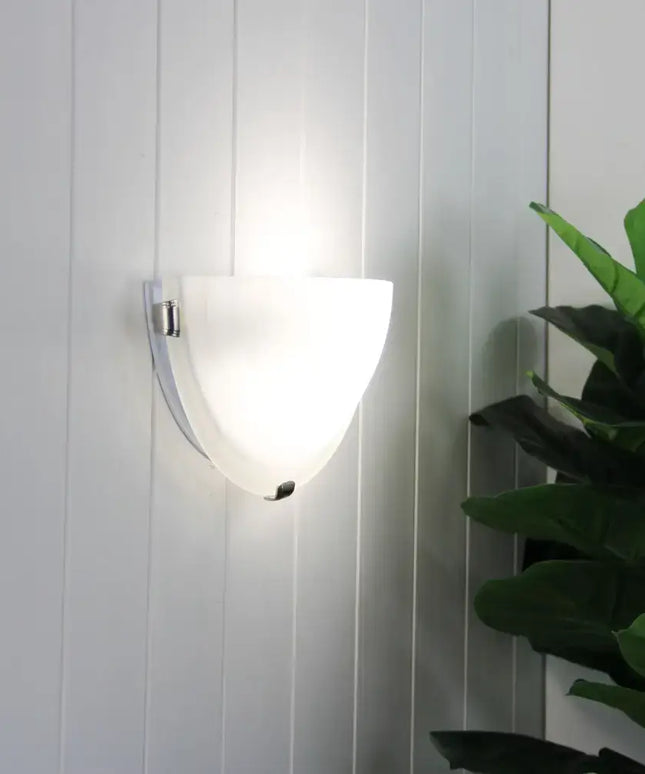 Remo Alabaster glass 1 Light Wall Light 300mm Brushed Chrome-Wall Sconce-Oriel Lighting