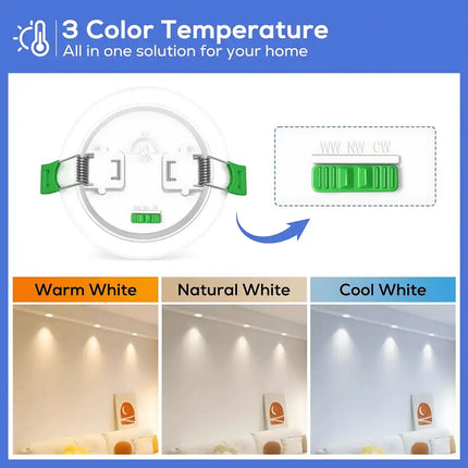 12W Tri-Colour Dimmable LED Downlight | 90mm Cut Out | Reno Optix