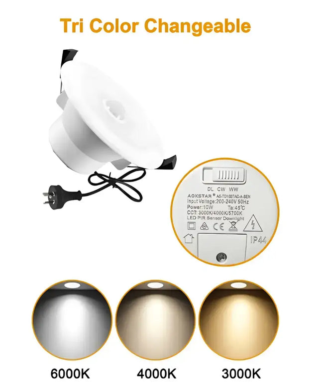 Reno Sensor 10W Tri-Colour LED Downlight - 90mm Cut Out - Home & Garden > Lighting > Ceiling Lights