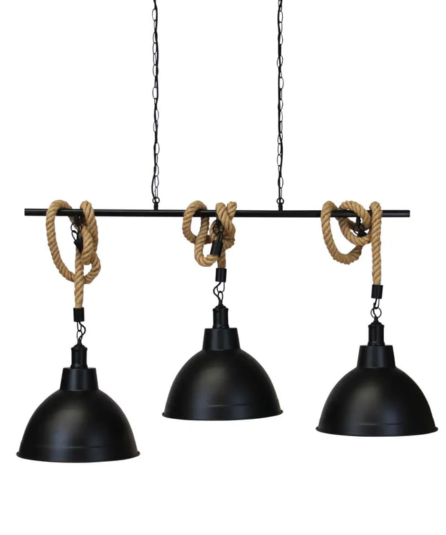 Rope 3 Light Pendant Pendant 1200mm Suspension Black - SL65013BK-Island Pendant Lights-Oriel Lighting