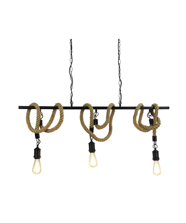 Rope 3 Light Pendant Pendant 1200mm Suspension Black - SL65013BK-Island Pendant Lights-Oriel Lighting