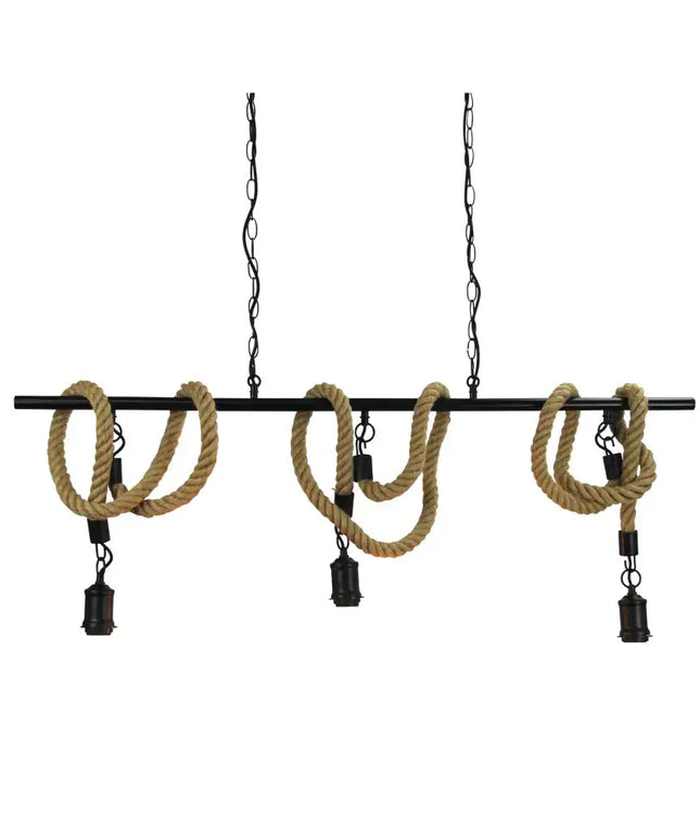 Rope 3 Light Pendant Pendant 1200mm Suspension Black - SL65013BK-Island Pendant Lights-Oriel Lighting