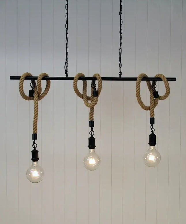 Rope 3 Light Pendant Pendant 1200mm Suspension Black - SL65013BK-Island Pendant Lights-Oriel Lighting