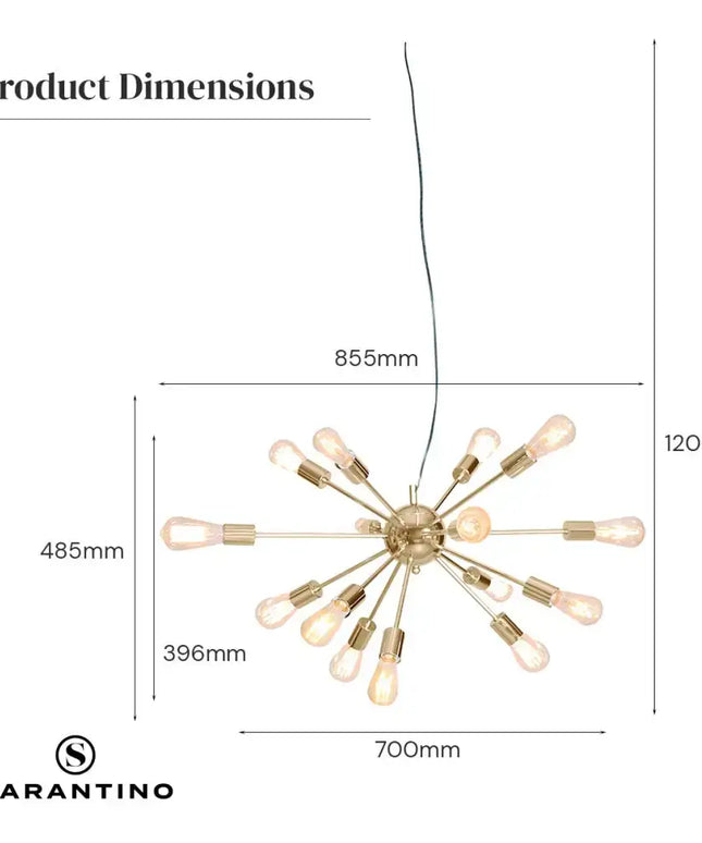 Sarantino 15-Light Sputnik Chandelier in Brass Finish-Home & Garden > Lighting-Koala Lamps and Lighting