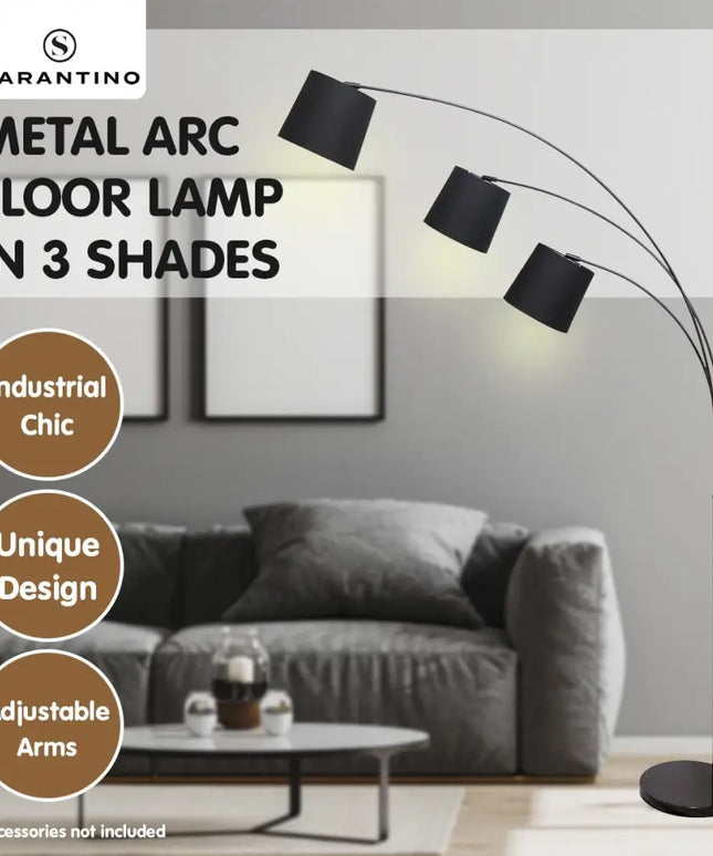 Sarantino 3-Light Arc Floor Lamp Adjustable Black 3 Shades-Home & Garden > Lighting-Koala Lamps and Lighting