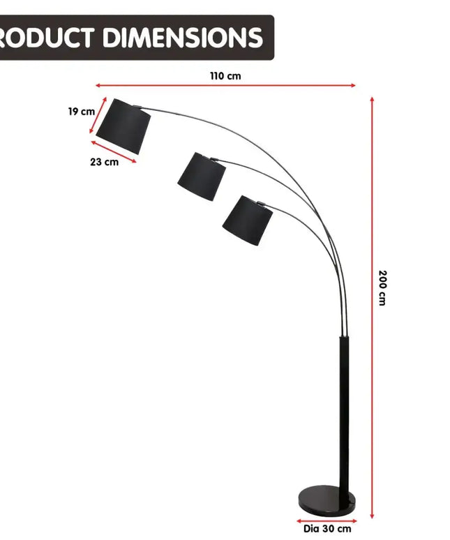 Sarantino 3-Light Arc Floor Lamp Adjustable Black 3 Shades-Home & Garden > Lighting-Koala Lamps and Lighting