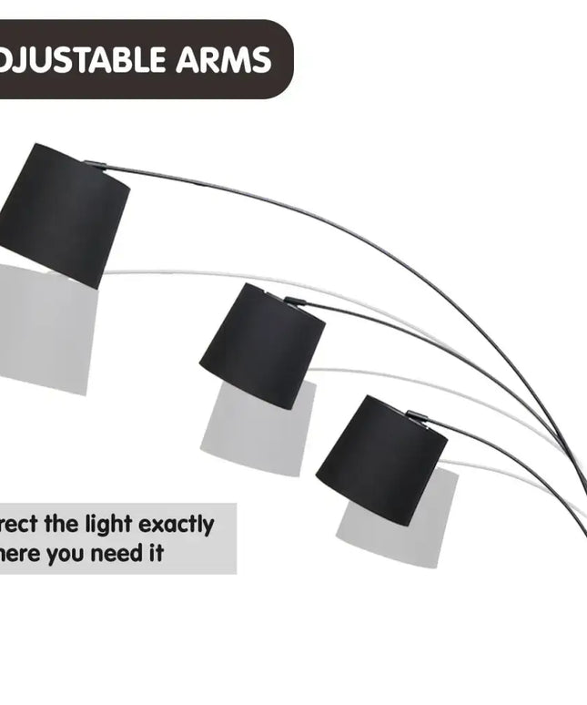 Sarantino 3-Light Arc Floor Lamp Adjustable Black 3 Shades-Home & Garden > Lighting-Koala Lamps and Lighting