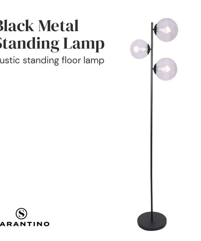 Sarantino 3-Light Black Metal Floor Lamp-Home & Garden > Lighting-Koala Lamps and Lighting
