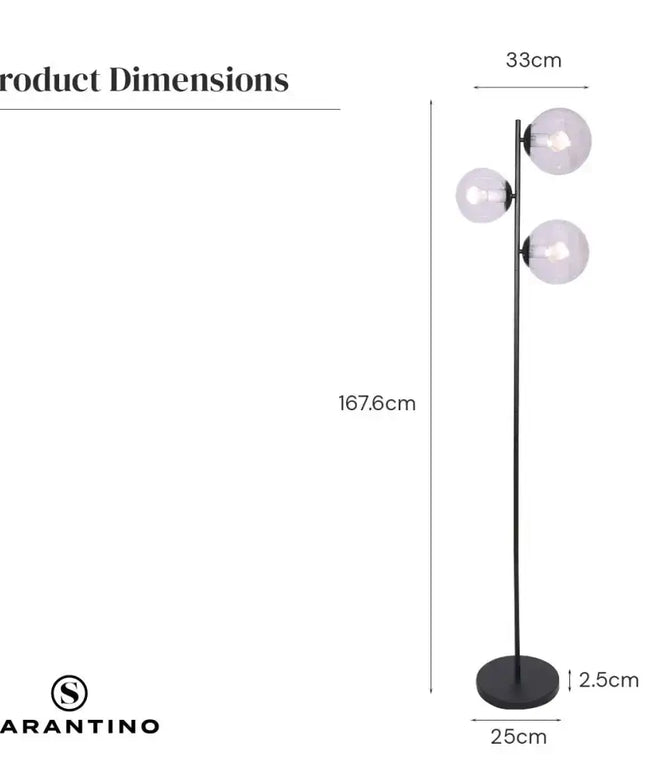Sarantino 3-Light Black Metal Floor Lamp-Home & Garden > Lighting-Koala Lamps and Lighting