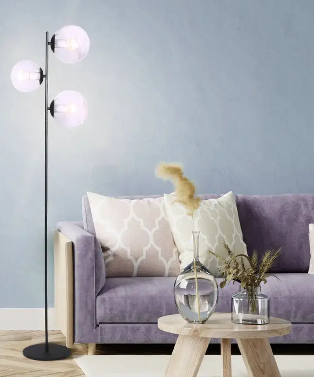 Sarantino 3-Light Black Metal Floor Lamp-Home & Garden > Lighting-Koala Lamps and Lighting