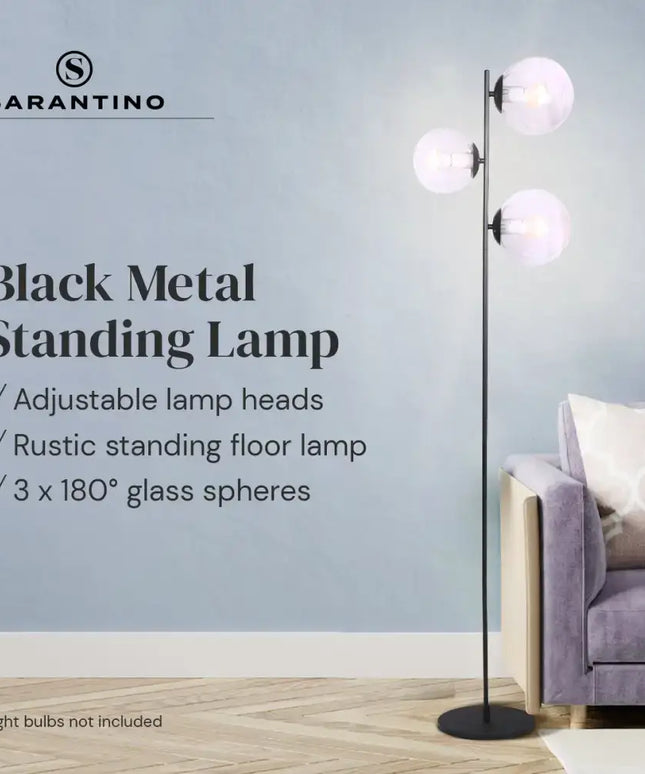 Sarantino 3-Light Black Metal Floor Lamp-Home & Garden > Lighting-Koala Lamps and Lighting