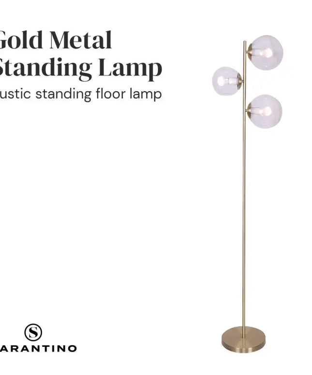 Sarantino 3-Light Gold Metal Floor Lamp with Glass Shades-Home & Garden > Lighting-Koala Lamps and Lighting