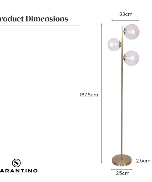 Sarantino 3-Light Gold Metal Floor Lamp with Glass Shades-Home & Garden > Lighting-Koala Lamps and Lighting