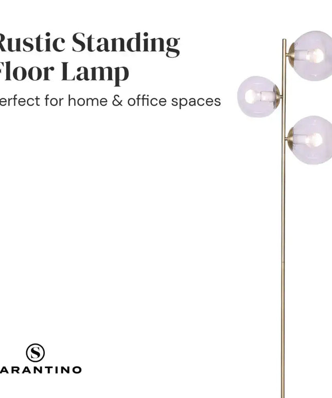 Sarantino 3-Light Gold Metal Floor Lamp with Glass Shades-Home & Garden > Lighting-Koala Lamps and Lighting