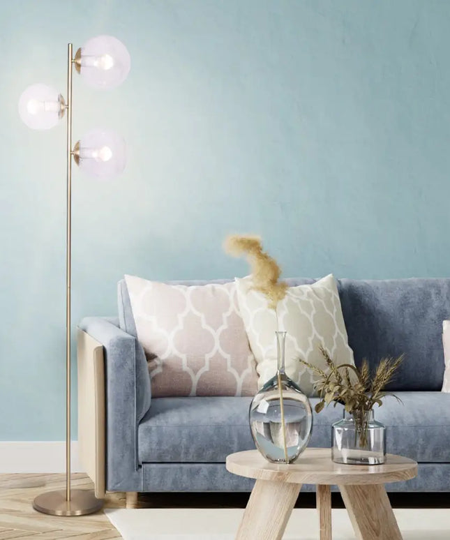 Sarantino 3-Light Gold Metal Floor Lamp with Glass Shades-Home & Garden > Lighting-Koala Lamps and Lighting
