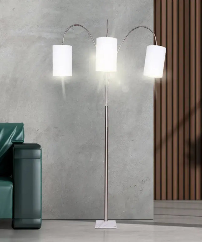 Sarantino 3-Light Metal Arc Floor Lamp - Nickel & Marble Finish-Home & Garden > Lighting-Koala Lamps and Lighting