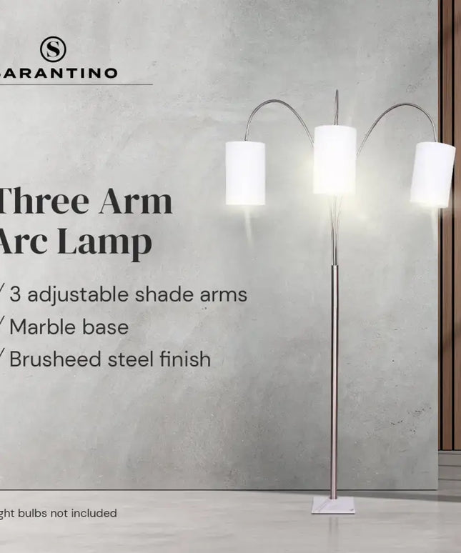 Sarantino 3-Light Metal Arc Floor Lamp - Nickel & Marble Finish-Home & Garden > Lighting-Koala Lamps and Lighting