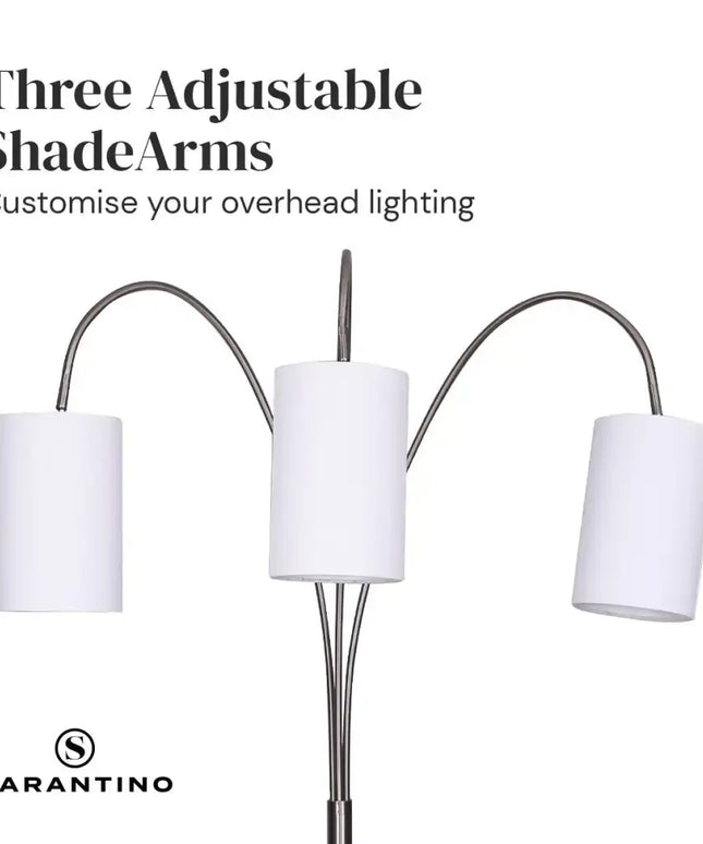 Sarantino 3-Light Metal Arc Floor Lamp - Nickel & Marble Finish-Home & Garden > Lighting-Koala Lamps and Lighting