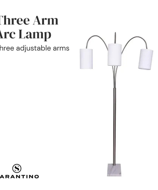 Sarantino 3-Light Metal Arc Floor Lamp - Nickel & Marble Finish-Home & Garden > Lighting-Koala Lamps and Lighting