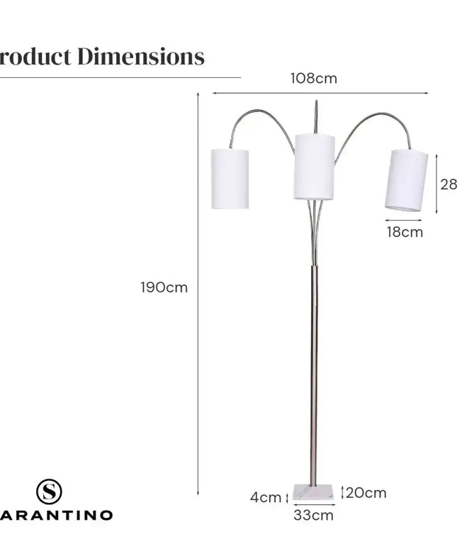 Sarantino 3-Light Metal Arc Floor Lamp - Nickel & Marble Finish-Home & Garden > Lighting-Koala Lamps and Lighting