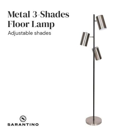 Sarantino 3-Shade Metal Floor Lamp Nickel & Matte Black Finish-Home & Garden > Lighting-Koala Lamps and Lighting