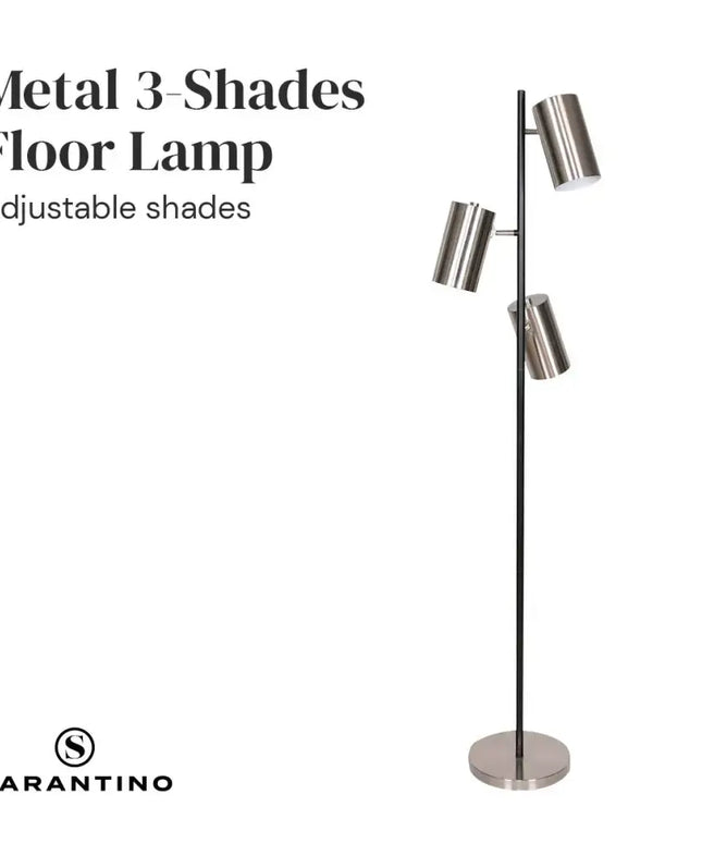 Sarantino 3-Shade Metal Floor Lamp Nickel & Matte Black Finish-Home & Garden > Lighting-Koala Lamps and Lighting