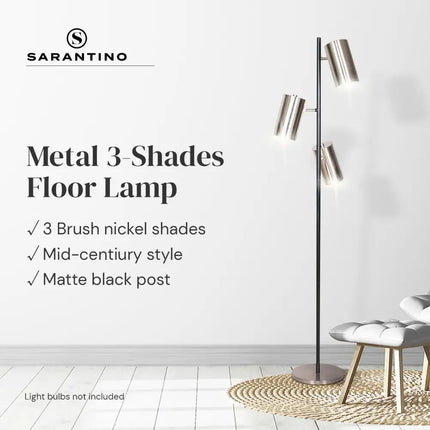 Sarantino 3-Shade Metal Floor Lamp Nickel & Matte Black Finish-Home & Garden > Lighting-Koala Lamps and Lighting