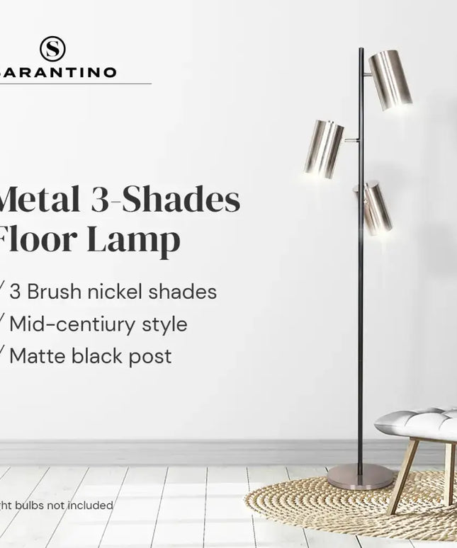 Sarantino 3-Shade Metal Floor Lamp Nickel & Matte Black Finish-Home & Garden > Lighting-Koala Lamps and Lighting