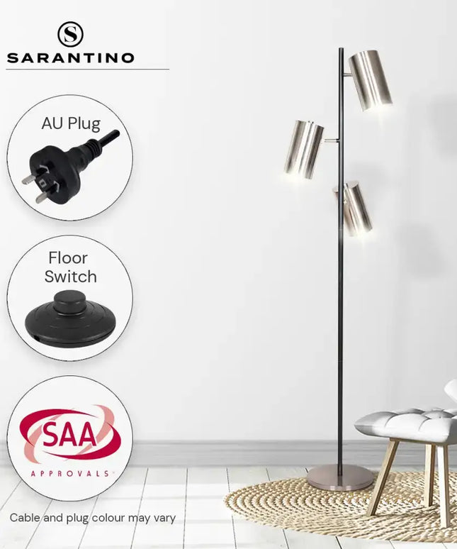 Sarantino 3-Shade Metal Floor Lamp Nickel & Matte Black Finish-Home & Garden > Lighting-Koala Lamps and Lighting