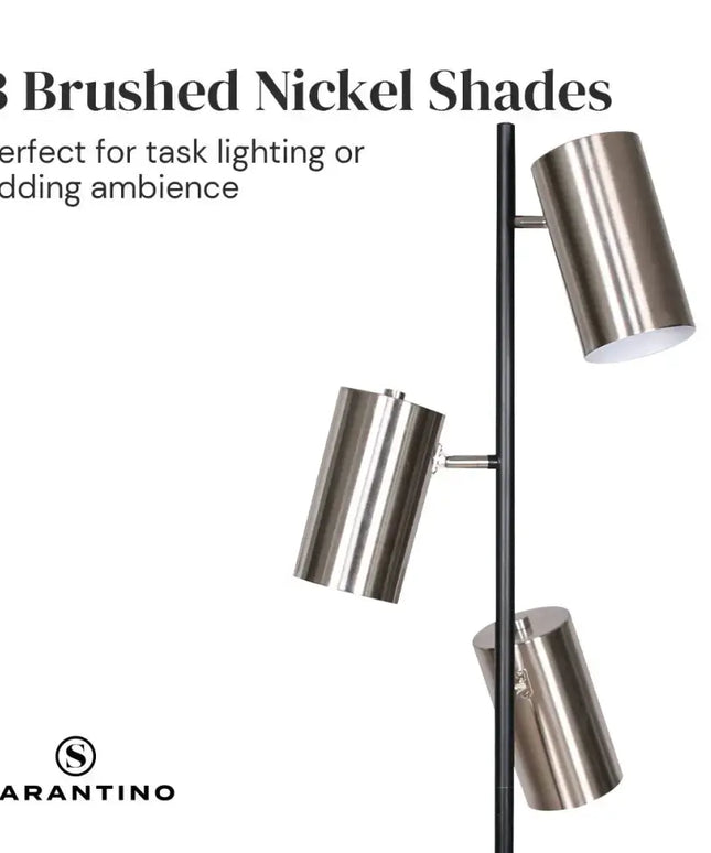 Sarantino 3-Shade Metal Floor Lamp Nickel & Matte Black Finish-Home & Garden > Lighting-Koala Lamps and Lighting