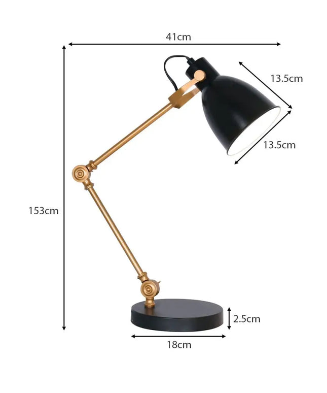 Sarantino Adjustable Metal Table Lamp In Black And Gold-Home & Garden > Lighting-Koala Lamps and Lighting