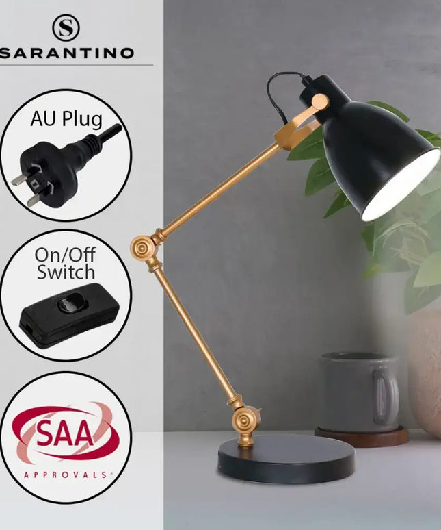 Sarantino Adjustable Metal Table Lamp In Black And Gold-Home & Garden > Lighting-Koala Lamps and Lighting