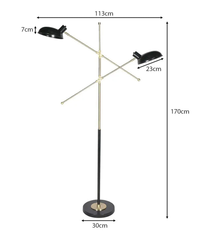 Sarantino Adjustable Two Light Lamp Black and Gold Finish-Home & Garden > Lighting-Koala Lamps and Lighting