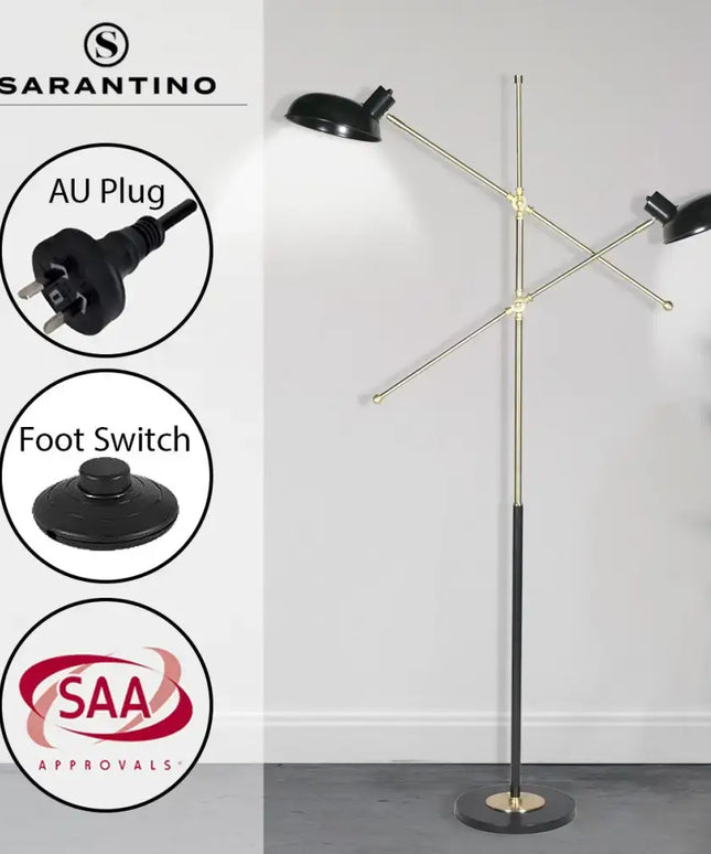 Sarantino Adjustable Two Light Lamp Black and Gold Finish-Home & Garden > Lighting-Koala Lamps and Lighting