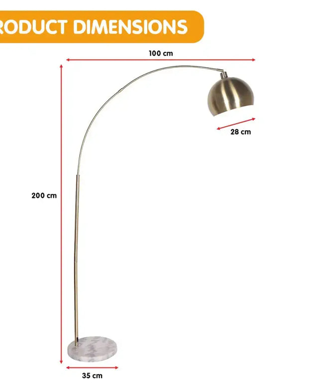 Sarantino Arc Floor Lamp Antique Brass Finish with Marble Base-Home & Garden > Lighting-Koala Lamps and Lighting