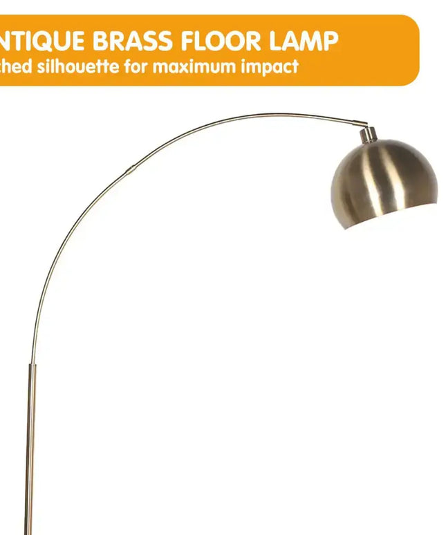 Sarantino Arc Floor Lamp Antique Brass Finish with Marble Base-Home & Garden > Lighting-Koala Lamps and Lighting