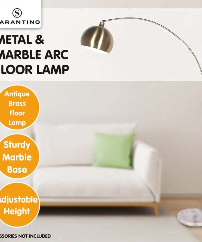 Sarantino Arc Floor Lamp Antique Brass Finish with Marble Base-Home & Garden > Lighting-Koala Lamps and Lighting