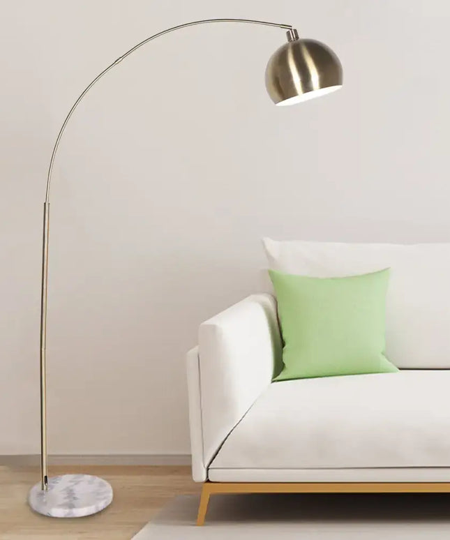 Sarantino Arc Floor Lamp Antique Brass Finish with Marble Base-Home & Garden > Lighting-Koala Lamps and Lighting