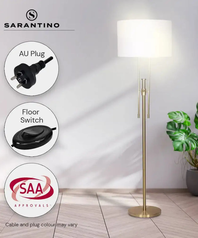Sarantino Brushed Gold Height-Adjustable Metal Floor Lamp-Home & Garden > Lighting-Koala Lamps and Lighting