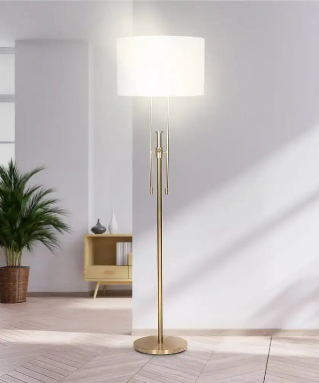 Sarantino Brushed Gold Height-Adjustable Metal Floor Lamp-Home & Garden > Lighting-Koala Lamps and Lighting