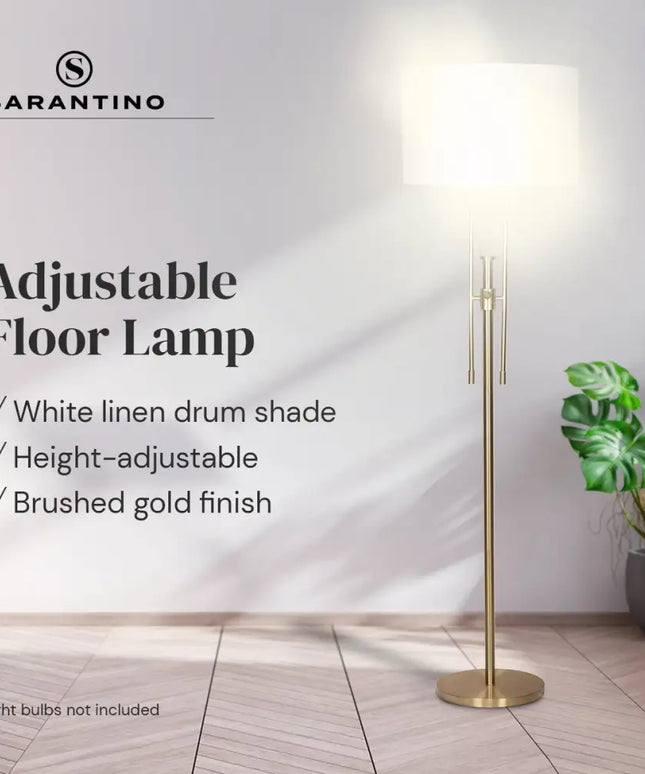Sarantino Brushed Gold Height-Adjustable Metal Floor Lamp-Home & Garden > Lighting-Koala Lamps and Lighting