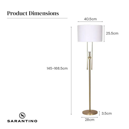 Sarantino Brushed Gold Height-Adjustable Metal Floor Lamp-Home & Garden > Lighting-Koala Lamps and Lighting