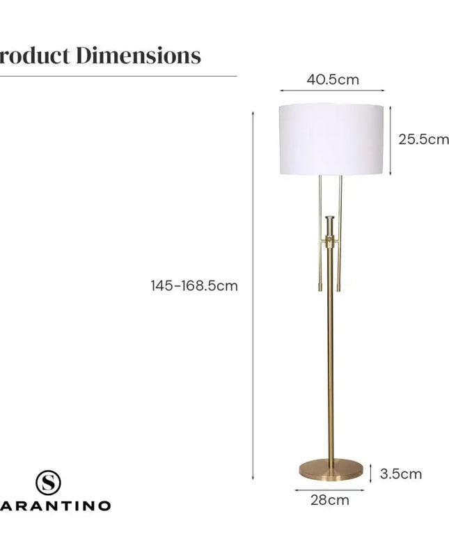 Sarantino Brushed Gold Height-Adjustable Metal Floor Lamp-Home & Garden > Lighting-Koala Lamps and Lighting