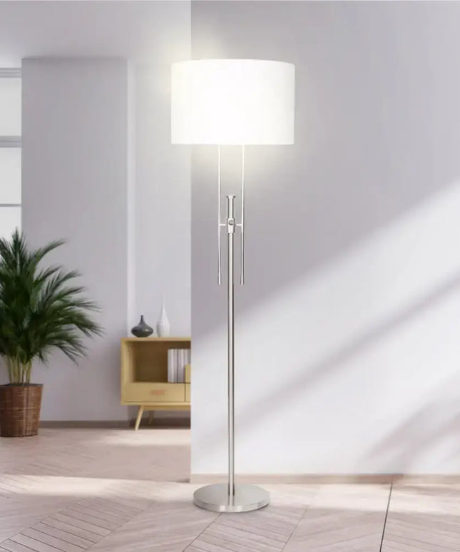 Sarantino Brushed Nickel Height-Adjustable Metal Floor Lamp-Home & Garden > Lighting-Koala Lamps and Lighting