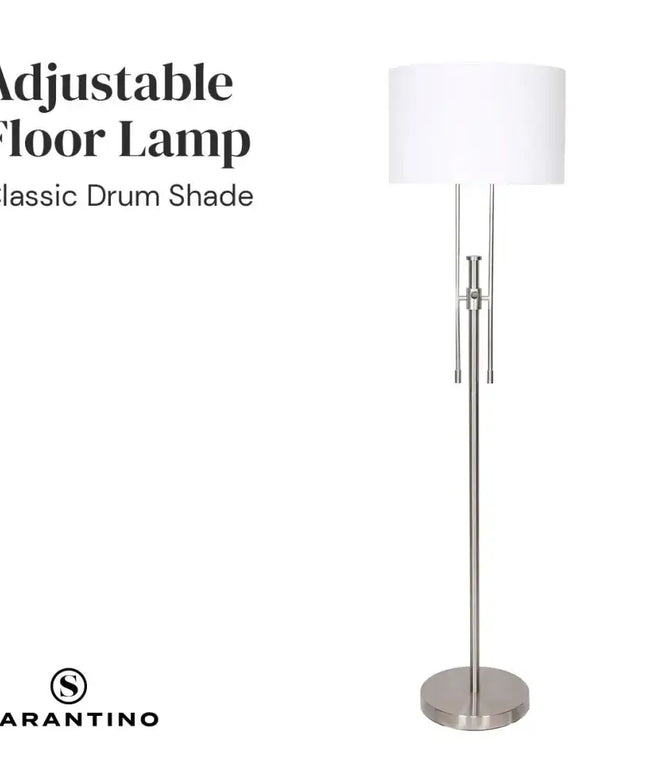 Sarantino Brushed Nickel Height-Adjustable Metal Floor Lamp-Home & Garden > Lighting-Koala Lamps and Lighting